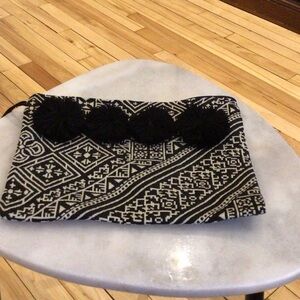 Black and White embroidered Patterned Clutch